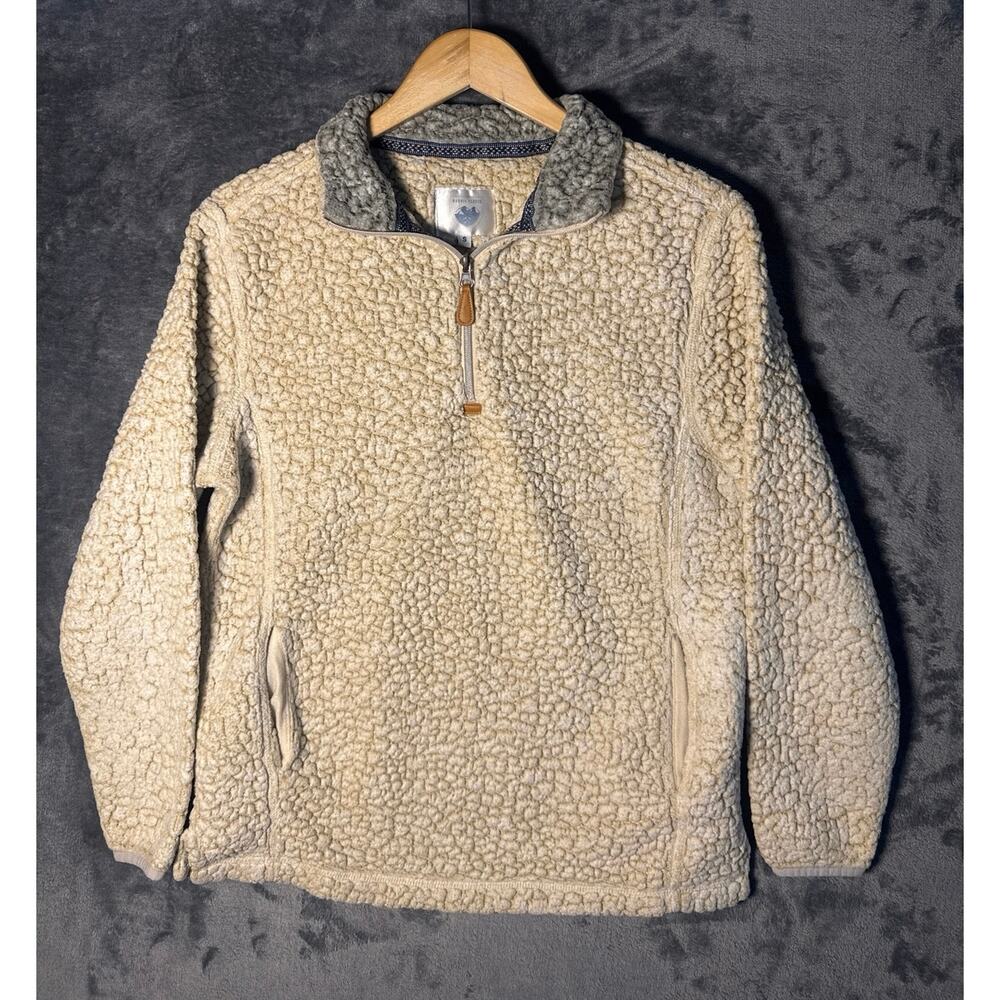 Nordic Fleece Cozy High Pile Fuzzy Faux Sherpa Quarter Zip Pullover Small Cream